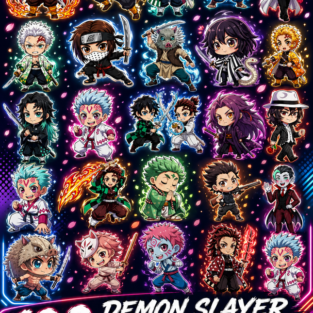Demon Slayer Chibi Clipart PNG Bundle, Anime Fan Art