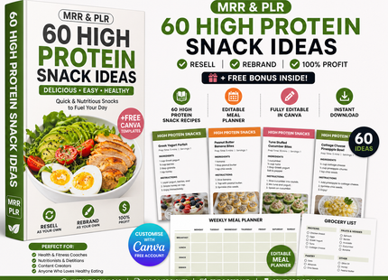 Libro de recetas editable de refrigerios ricos en proteínas y planificador de comidas de Canva