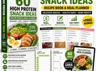 Libro de recetas editable de refrigerios ricos en proteínas y planificador de comidas de Canva