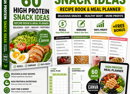 Libro de recetas editable de refrigerios ricos en proteínas y planificador de comidas de Canva