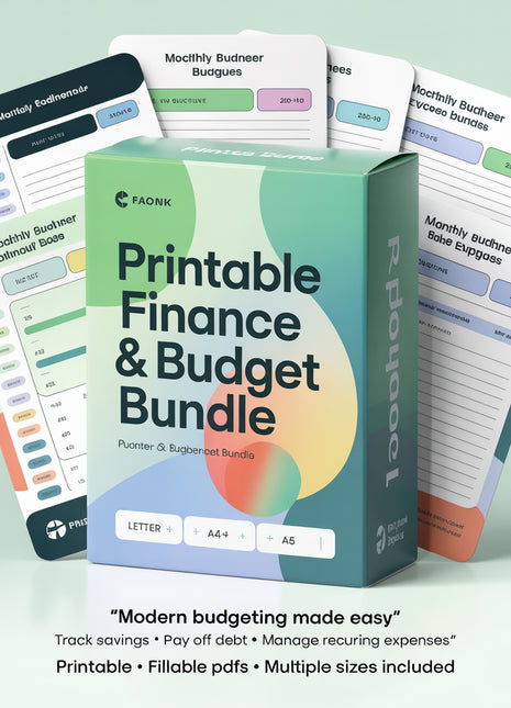 PRINTABLE Finance Planner, Budget Bundle, Debt Payoff Bundle, Savings Tracker, Spending Expense Tracker, Budget Templates, Colorful Modern