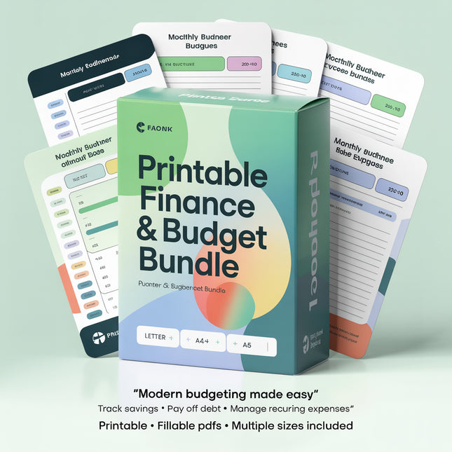 PRINTABLE Finance Planner, Budget Bundle, Debt Payoff Bundle, Savings Tracker, Spending Expense Tracker, Budget Templates, Colorful Modern