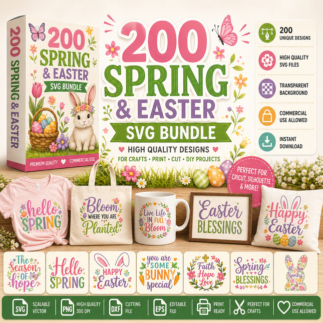 200 Spring SVG Bundle Easter Cut Files Digital Download