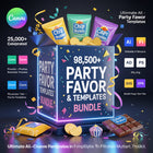 98500+ Party Favor Templates Bundle , Water Bottle Labels, Chip Bag Template, party favors, Chocolate Bar, Capri Sun Labels, Nutrition Facts
