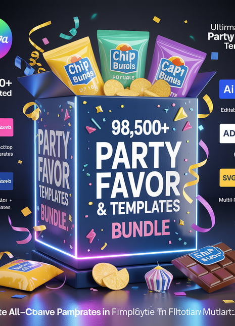 98500+ Party Favor Templates Bundle , Water Bottle Labels, Chip Bag Template, party favors, Chocolate Bar, Capri Sun Labels, Nutrition Facts