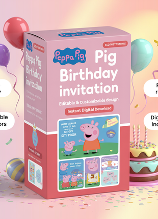 Peppa Pig Birthday Party Invitation – 3 Designs in 1 Pack