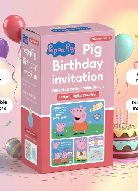 Peppa Pig Birthday Party Invitation – 3 Designs in 1 Pack
