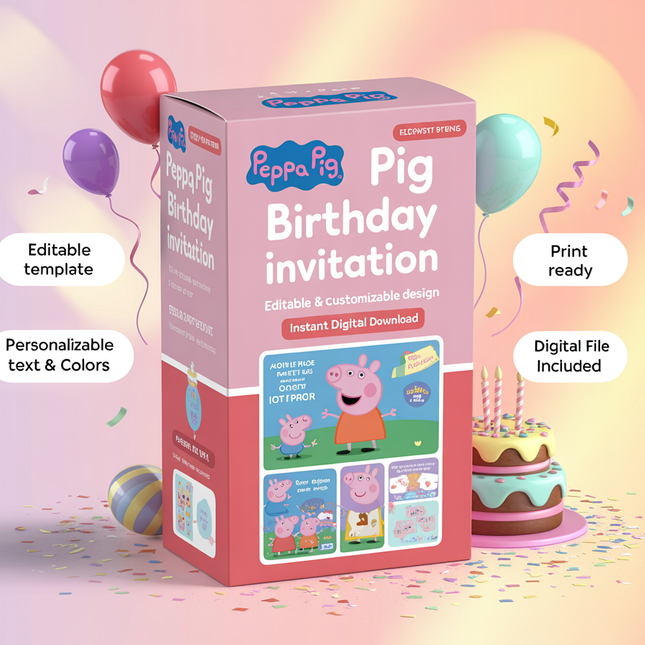 Peppa Pig Birthday Party Invitation – 3 Designs in 1 Pack