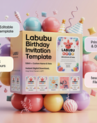 Editable Labubu Birthday Invitation – Canva Template | Instant Download