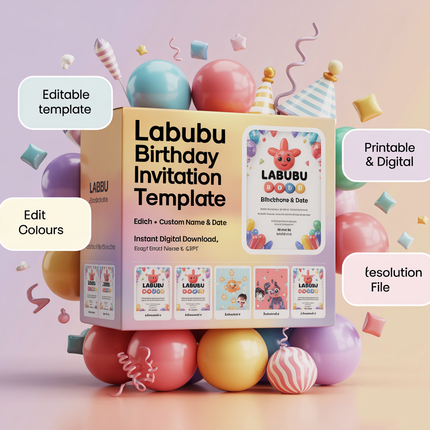 Editable Labubu Birthday Invitation – Canva Template | Instant Download