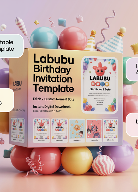 Editable Labubu Birthday Invitation – Canva Template | Instant Download