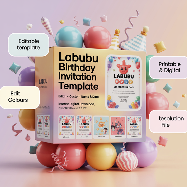 Editable Labubu Birthday Invitation – Canva Template | Instant Download