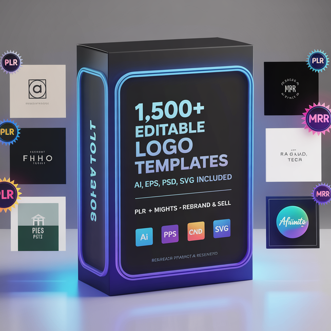 1,500+ Logo Templates Bundle | Editable Designs for Brands, Creators & Businesses | SVG | PLR + MRR | Rebrand, Sell, Logo Bundle, Pro Logo