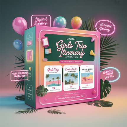 Digital Girls Trip Itinerary Invitation – Animated Birthday Weekend Travel Schedule