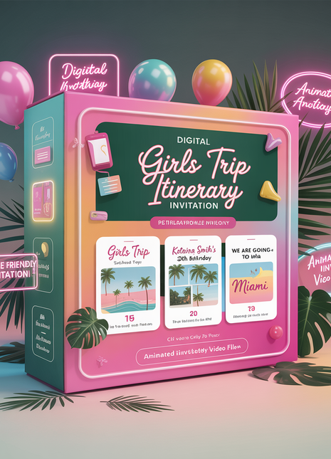 Digital Girls Trip Itinerary Invitation – Animated Birthday Weekend Travel Schedule