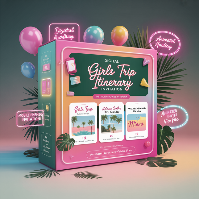 Digital Girls Trip Itinerary Invitation – Animated Birthday Weekend Travel Schedule