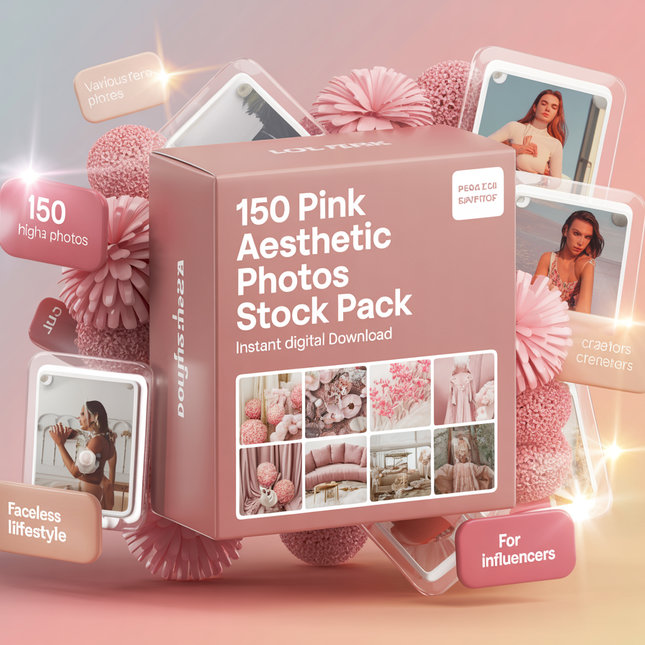Stock Photo | 150+ Pink Aesthetic Photo | Faceless Photo | MRR PLR | Aesthetic Stock Photo