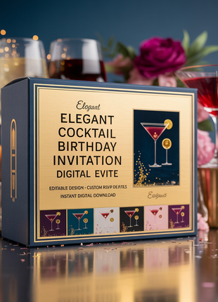 Elegant Cocktail Birthday Invitation – Editable Digital Evite