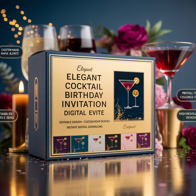 Elegant Cocktail Birthday Invitation – Editable Digital Evite