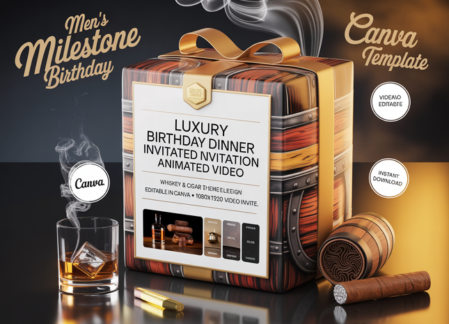 Luxury Birthday Dinner Invitation – Animated Video | Whiskey & Cigar Theme