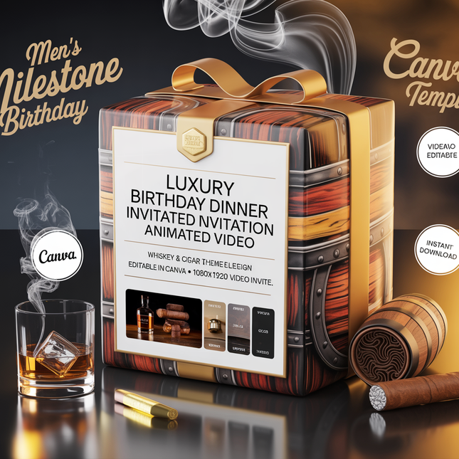 Luxury Birthday Dinner Invitation – Animated Video | Whiskey & Cigar Theme