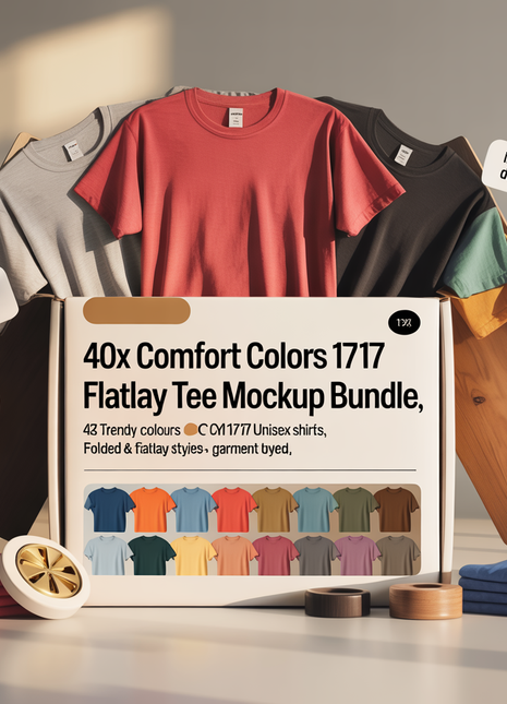 40X Comfort Colors 1717 Flatlay T-shirt Mockup Bundle, C1717 Flatlay Mockup Bundle, Folded Tee Mockup, Garment dyed Unisex t-shirt Mockup.