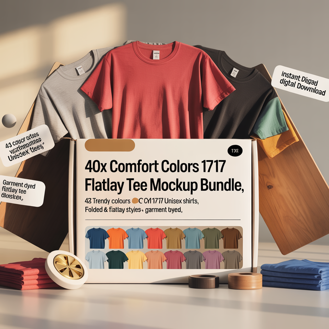 40X Comfort Colors 1717 Flatlay T-shirt Mockup Bundle, C1717 Flatlay Mockup Bundle, Folded Tee Mockup, Garment dyed Unisex t-shirt Mockup. - Crafty Temps