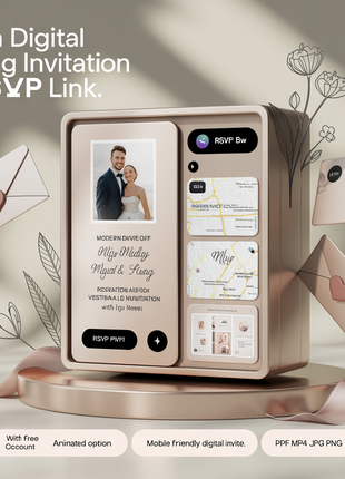 Modern Digital Wedding Invitation with RSVP Link – Editable Canva Template