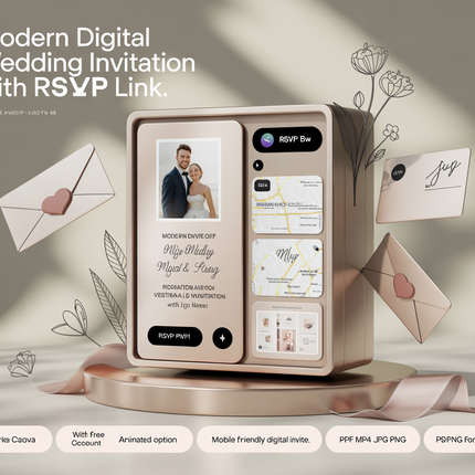 Modern Digital Wedding Invitation with RSVP Link – Editable Canva Template