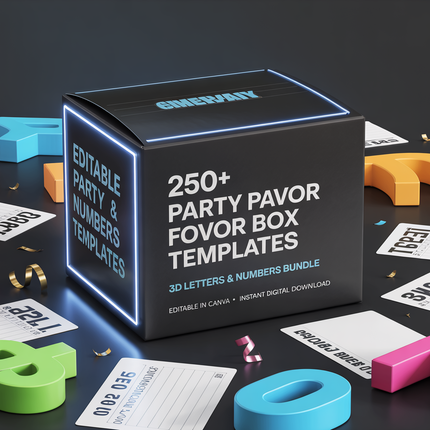 250+ Editable Party Favor Box Templates Bundle: 3D Letters & Numbers (Canva Digital Download)