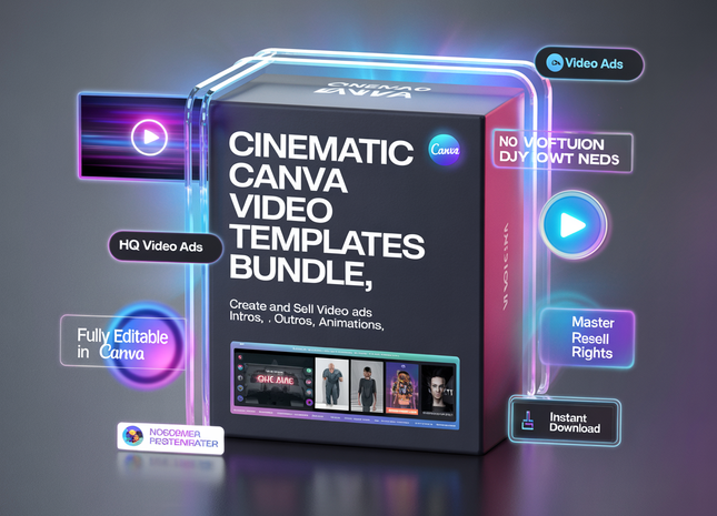 Filmische Canva-Videovorlagen | Erstellen und verkaufen Sie hochwertige Videoanzeigen, Intros, Outros und Animationen | Keine Software erforderlich | Master-Wiederverkaufsrechte