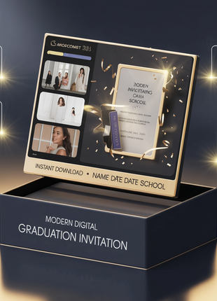 Modern Digital Graduation Ceremony Invitation Template, Minimalist College Grad Announcement, Multiple Photo Graduation Party Invite