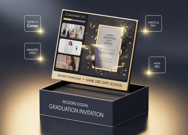 Modern Digital Graduation Ceremony Invitation Template, Minimalist College Grad Announcement, Multiple Photo Graduation Party Invite