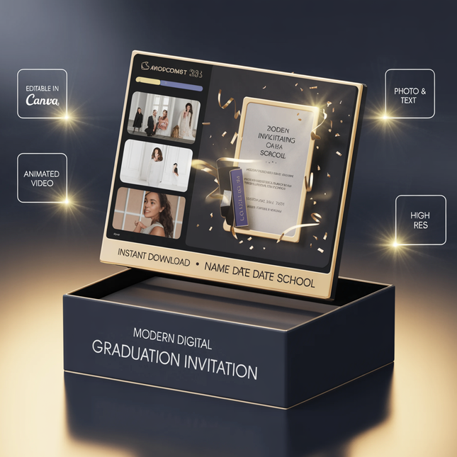 Modern Digital Graduation Ceremony Invitation Template, Minimalist College Grad Announcement, Multiple Photo Graduation Party Invite