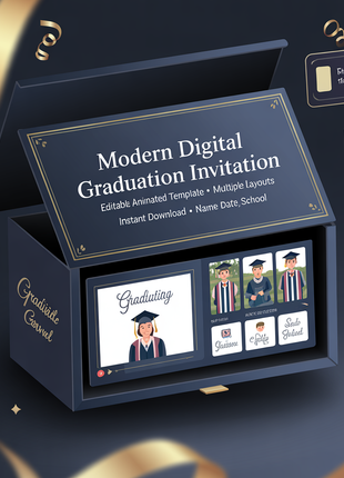 Modern Digital Graduation Ceremony Invitation Template, Minimalist College Grad Announcement, Multiple Photo Graduation Party Invite