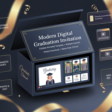 Modern Digital Graduation Ceremony Invitation Template, Minimalist College Grad Announcement, Multiple Photo Graduation Party Invite