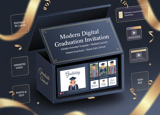 Modern Digital Graduation Ceremony Invitation Template, Minimalist College Grad Announcement, Multiple Photo Graduation Party Invite