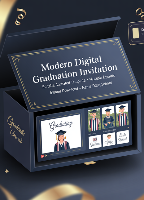 Modern Digital Graduation Ceremony Invitation Template, Minimalist College Grad Announcement, Multiple Photo Graduation Party Invite