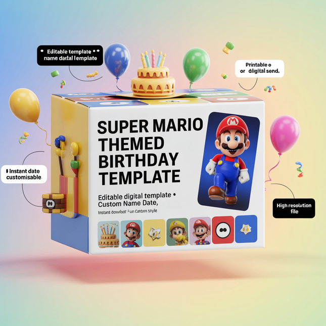 Super Mario Editable Birthday Invitation – Canva Template | Instant Download