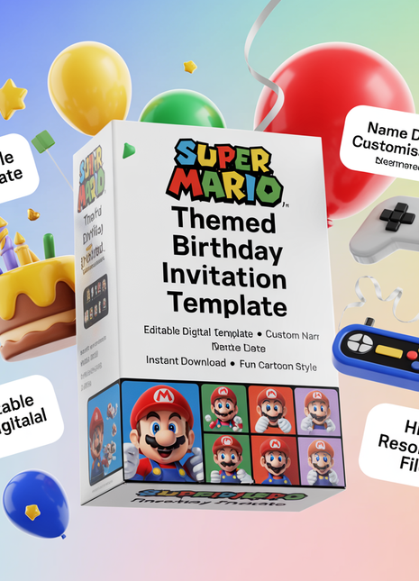 Super Mario Birthday Invitation – Editable Digital Template