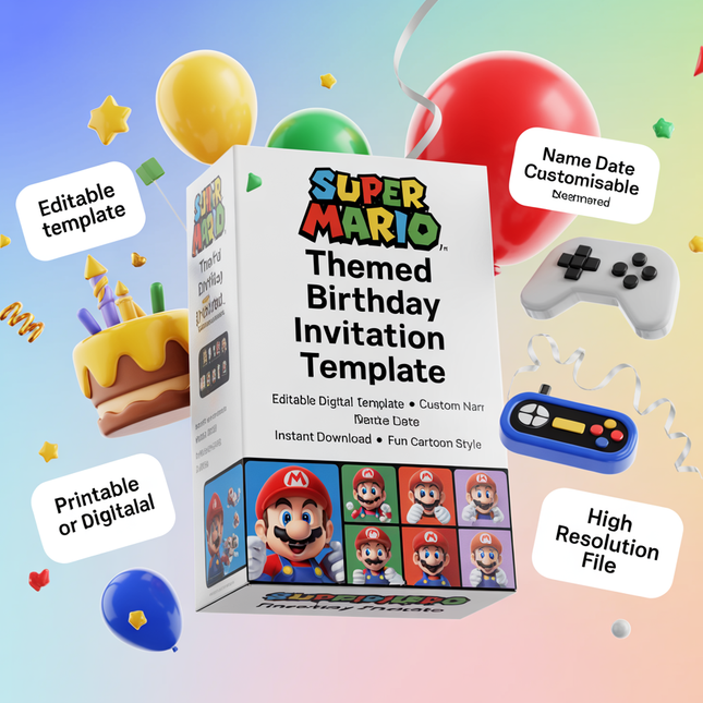 Super Mario Birthday Invitation – Editable Digital Template