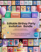 Editable Birthday Party Invitation Bundle, Birthday Invitation Templates, Party Bundle Birthday Bundle, Digital Editable Canva Template Kids