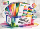 Watercolor Digital Paper Pack, Ombre Background Bundle, Colorful Scrapbook Papers, Watercolor Junk Journal, Gradient, Rainbow Background