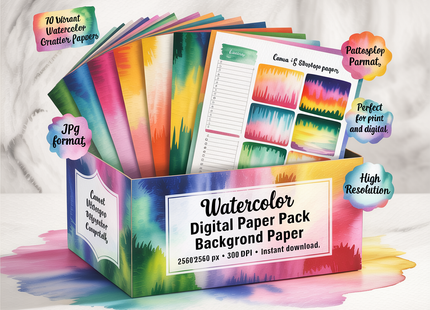 Watercolor Digital Paper Pack, Ombre Background Bundle, Colorful Scrapbook Papers, Watercolor Junk Journal, Gradient, Rainbow Background