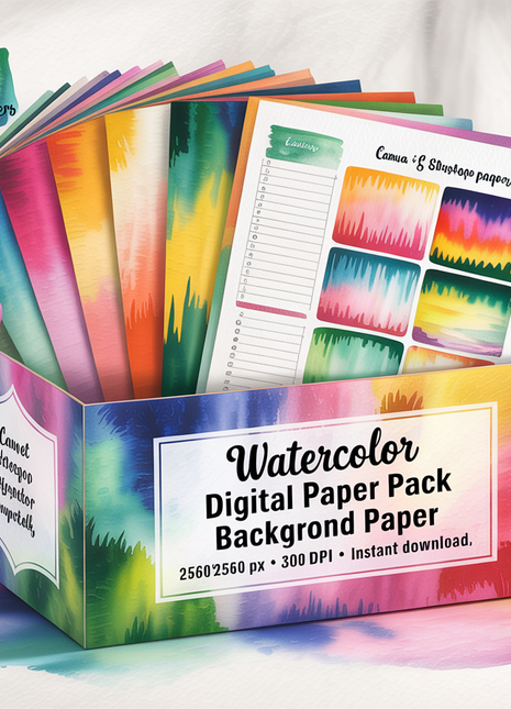 Watercolor Digital Paper Pack, Ombre Background Bundle, Colorful Scrapbook Papers, Watercolor Junk Journal, Gradient, Rainbow Background