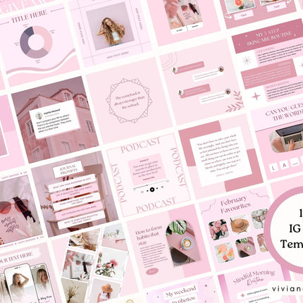 270 Pink Instagram Templates | Pink Social Media Templates| Boho Canva Templates | Instagram Post and story Templates | Engagement templates