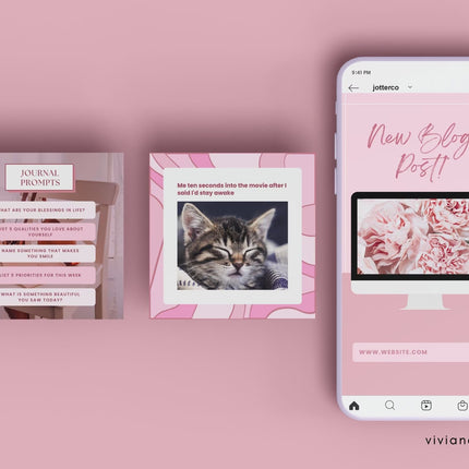 270 Pink Instagram Templates | Pink Social Media Templates| Boho Canva Templates | Instagram Post and story Templates | Engagement templates