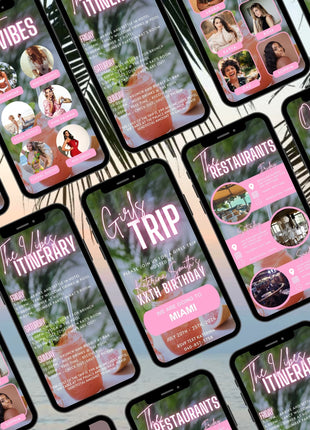 Digital Girls Trip Itinerary Invitation, Animated Birthday Weekend Travel Itinerary, Vacation Schedule Trip, Edit Schedule Planner Template