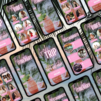 Digital Girls Trip Itinerary Invitation, Animated Birthday Weekend Travel Itinerary, Vacation Schedule Trip, Edit Schedule Planner Template