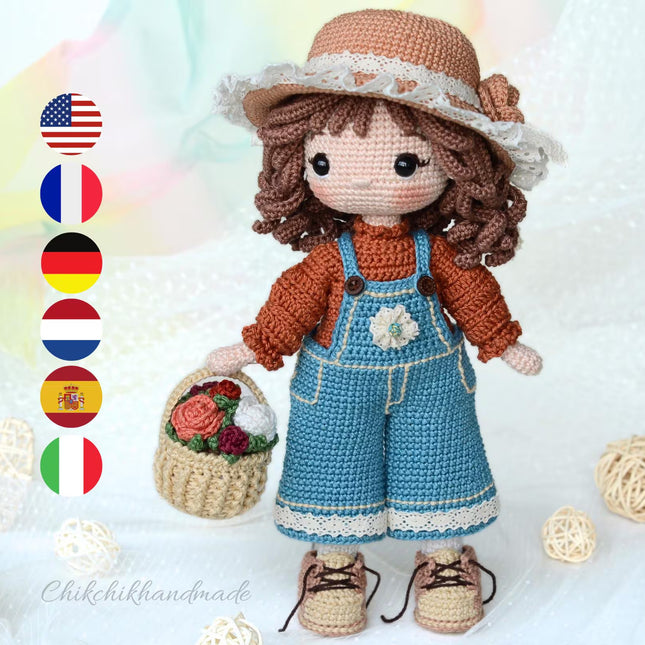 Little CATHY Crochet Doll Pattern, Amigurumi Doll Pattern, PDF Tutorial (En, Fr, De, Esp, Nl, It)